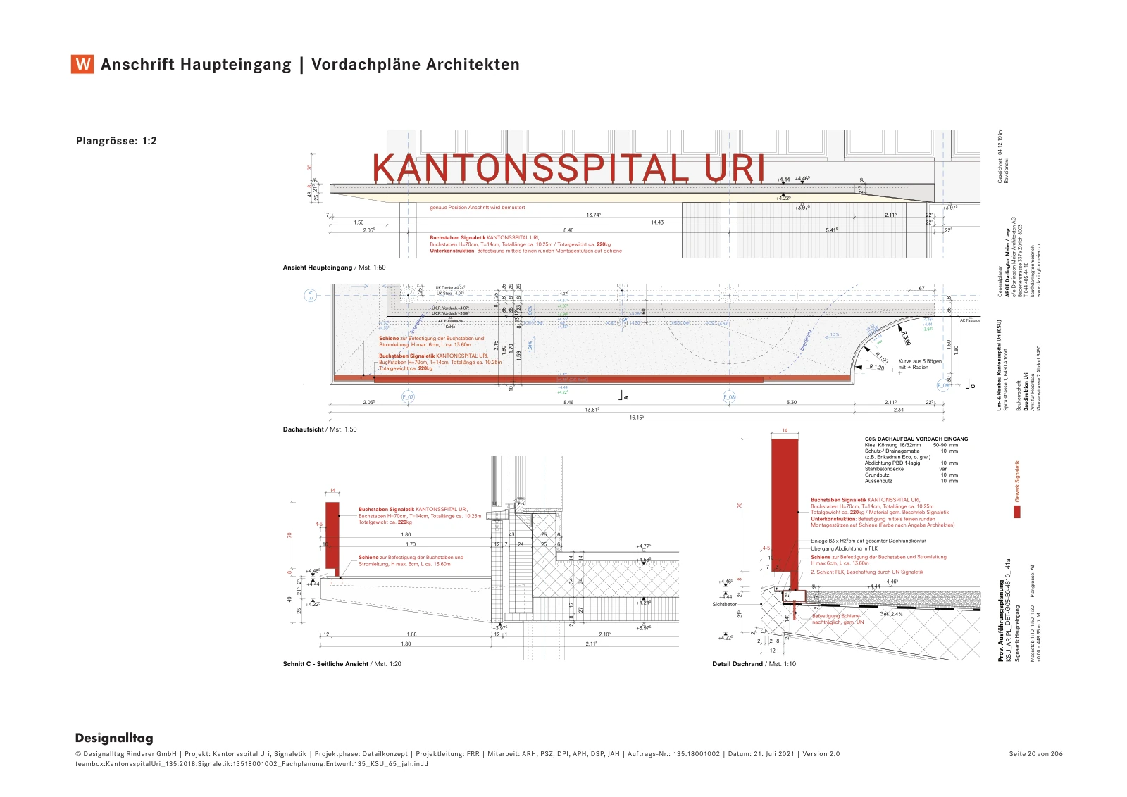 Gestaltungsentwürfe und Bemusterung der Spitalsignaletik