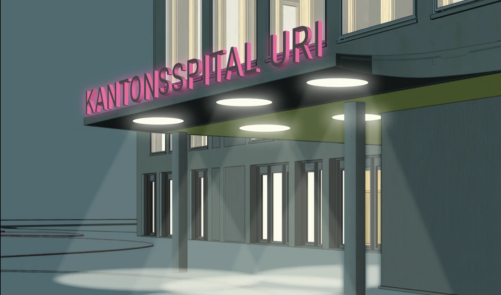 Entwurf der Gebäudebeschriftung am Kantonsspital Uri