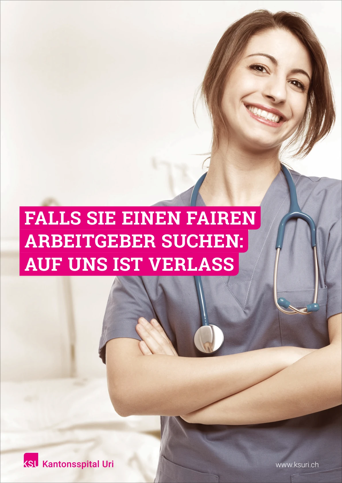 Kantonsspital Uri: Kampagnenmotiv mit einer Mitarbeiterin