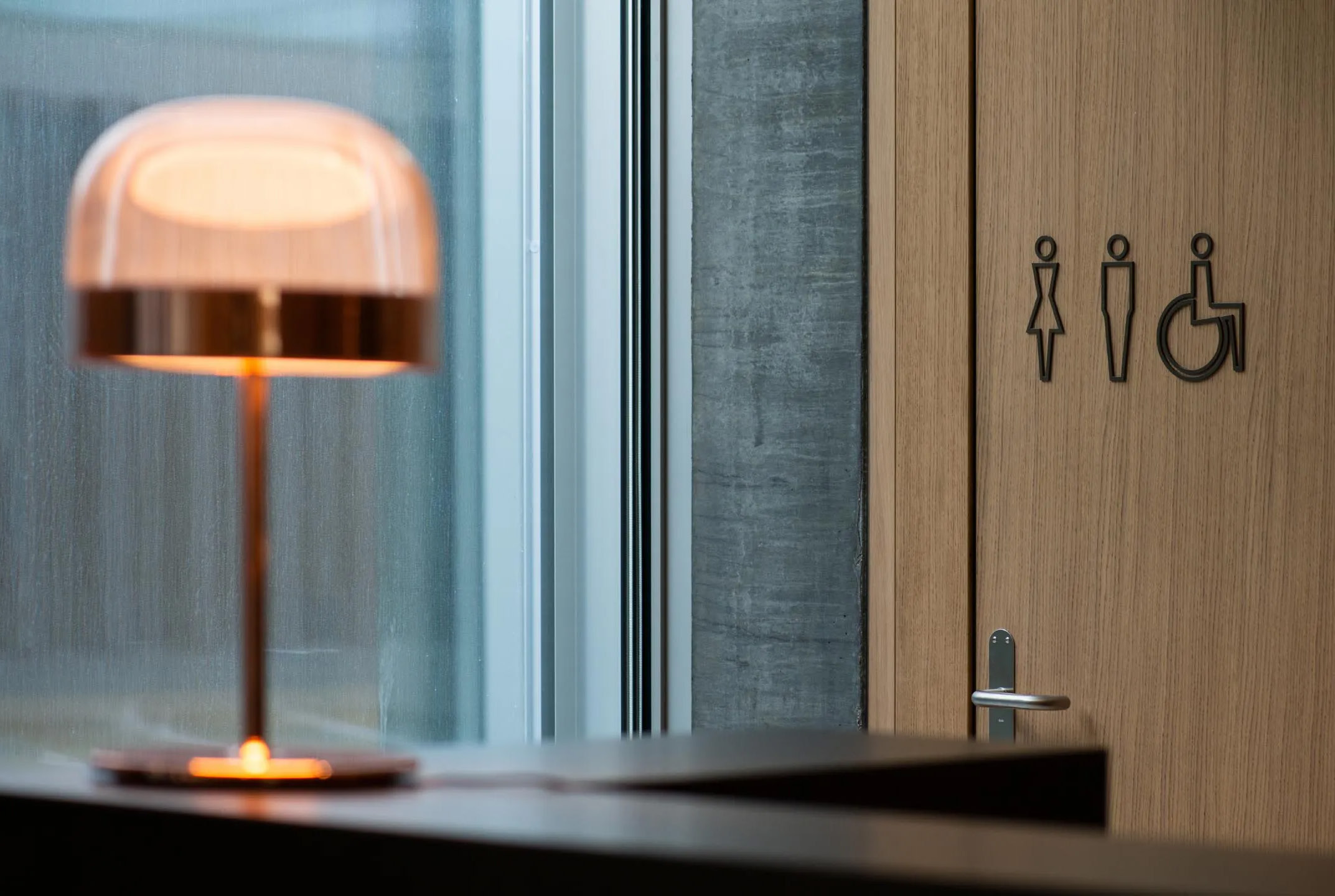Leuchten- und Türdetail mit Piktogrammen